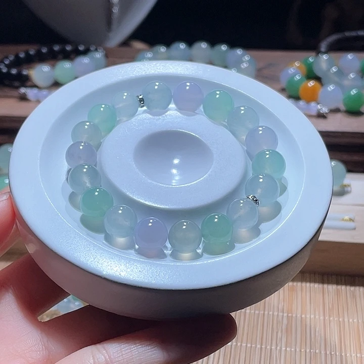 翡翠手串未镶嵌玛卡龙小甜妹9*10