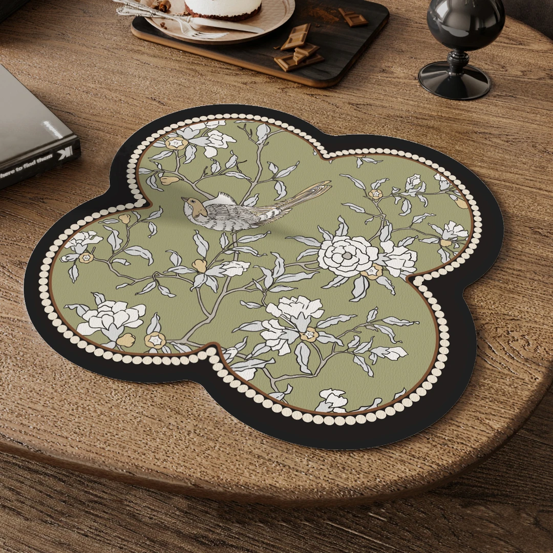 【两块装】锦屏春暖皮革餐垫杯垫速干隔热吧台咖啡茶杯碗盘垫复古