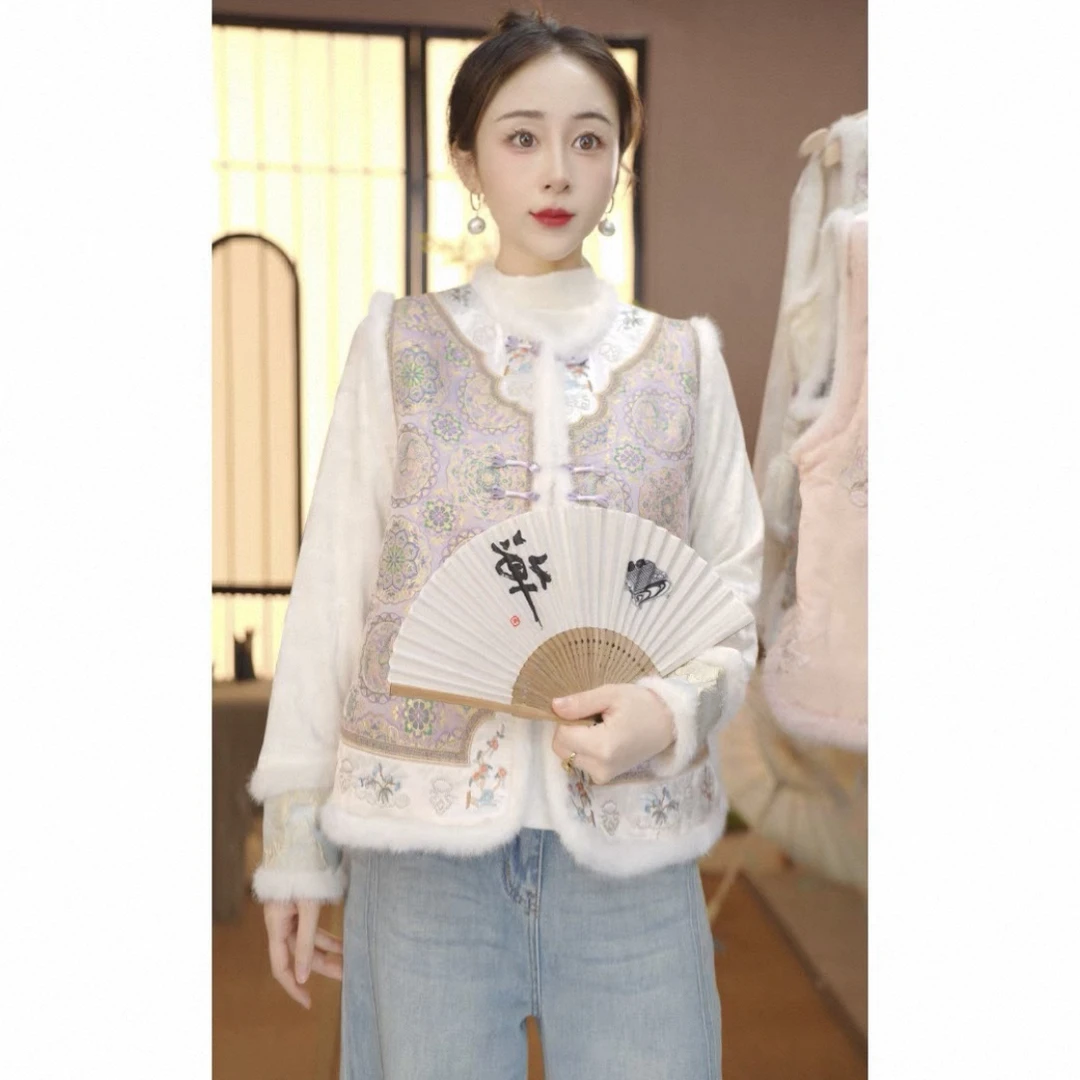 CJ【紫萱】秋冬季紫色新款中国风百搭复古锦绣马甲059