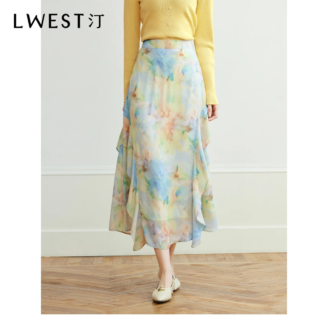 【备用链接】朗文斯汀晕染荷叶边设计感不规则半身裙DTYQ5102B07092