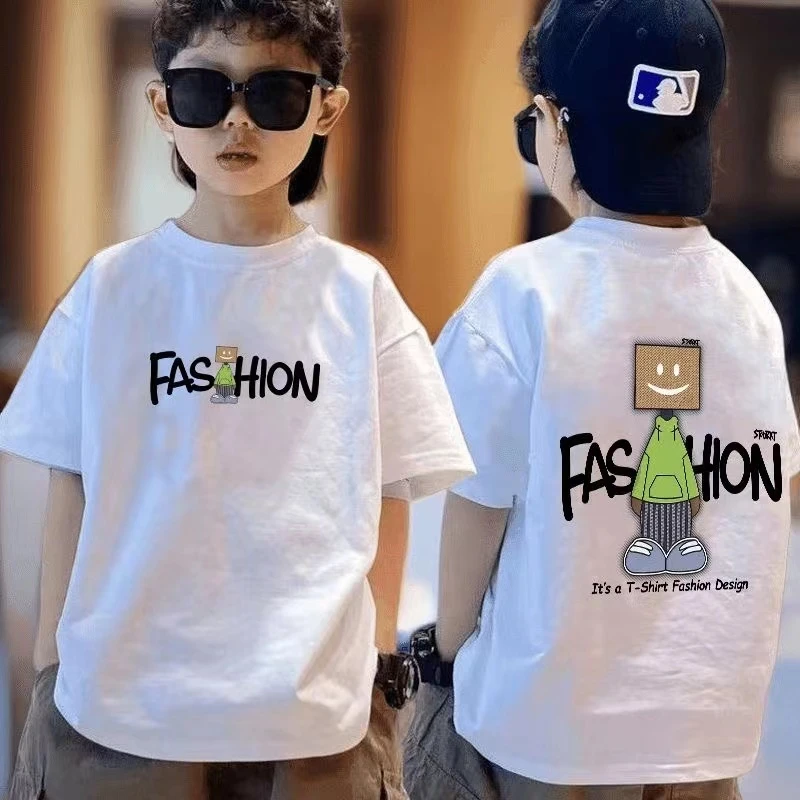 潮童FAS木头人亲子系列~夏季时尚韩宽松潮流印花短袖亲子系