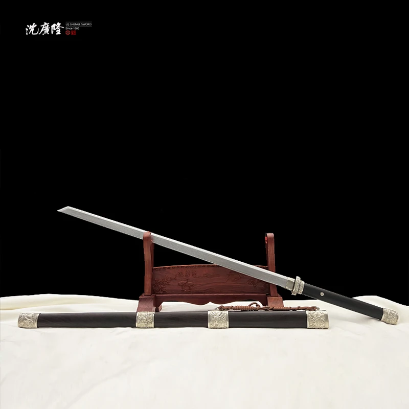 龙泉沈广隆-祥瑞唐刀 三枚合 白铜 黑檀木 宝剑 手工 未开刃