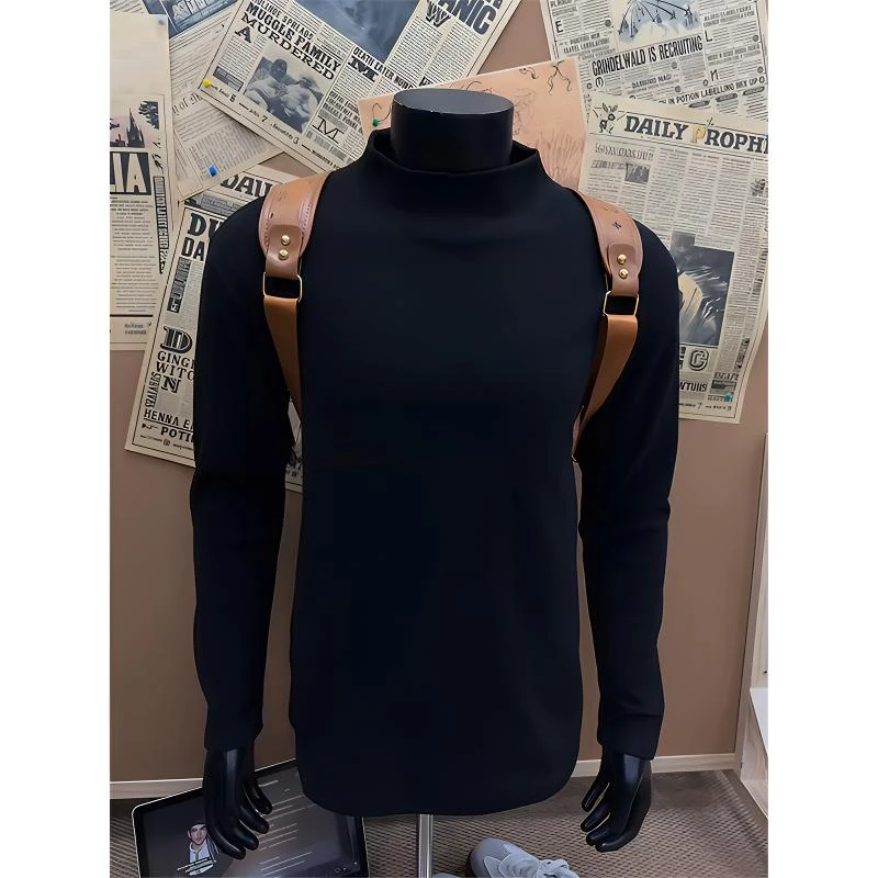 黑色半高领长袖t恤男秋冬季cleanfit内搭打底衫加绒加厚保暖上衣
