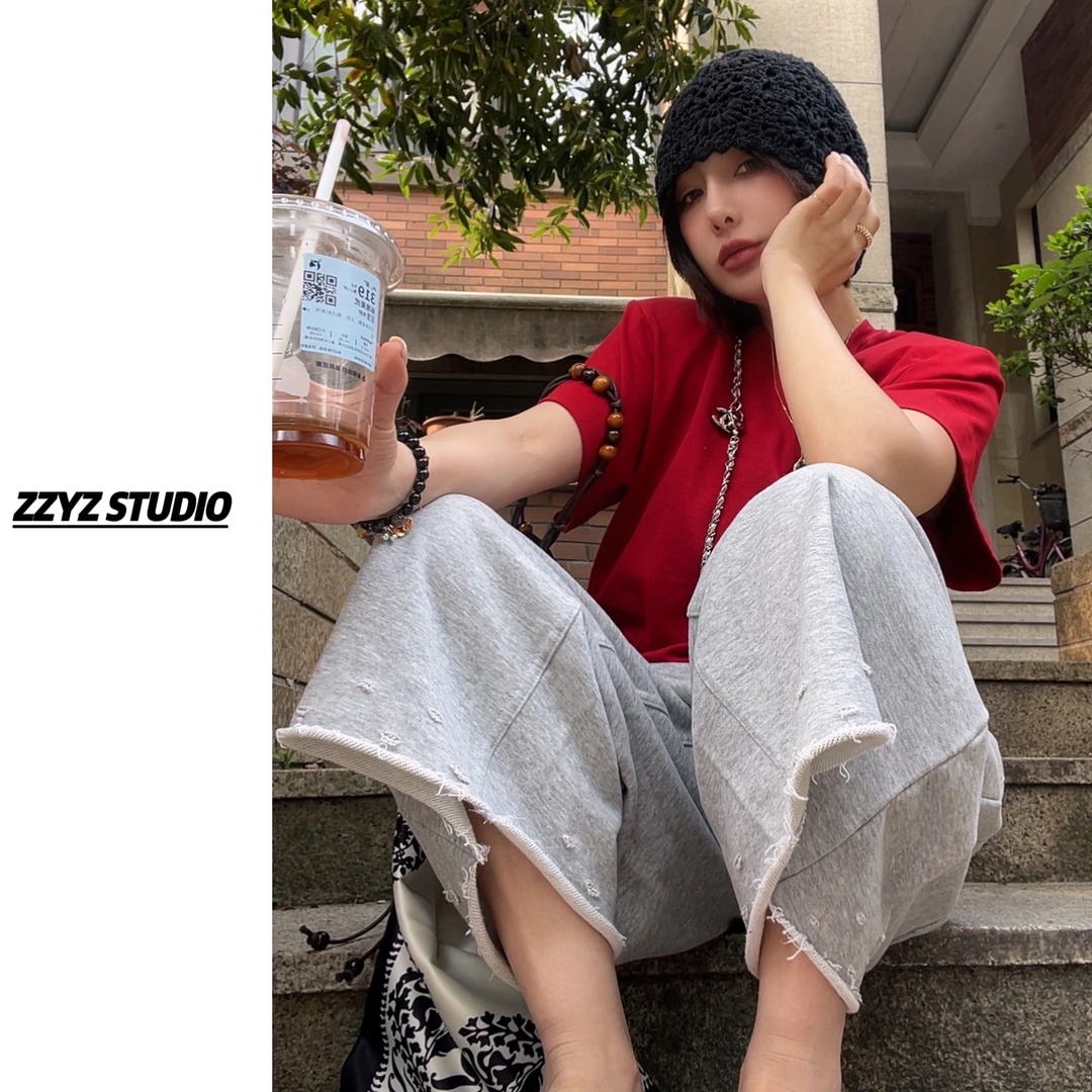【ZZYZ】“西西里釉日”韩版宽松带垫肩纯棉T恤衫女简约休闲上衣