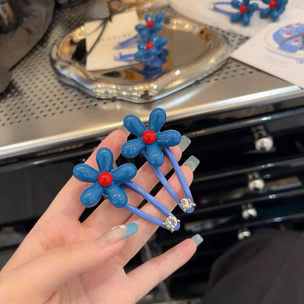 韩国东大门新款蓝色花朵发夹女侧边刘海鸭嘴夹子头饰甜美少女发饰