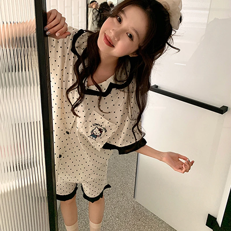 2025新款女生睡衣凯蒂猫可爱卡通短袖两件套装夏季大码宽松家居服