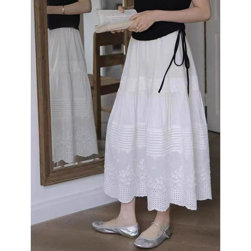 【夏央工厂店】25夏新款多层立体蕾丝花边白色显瘦大摆半身裙#19603