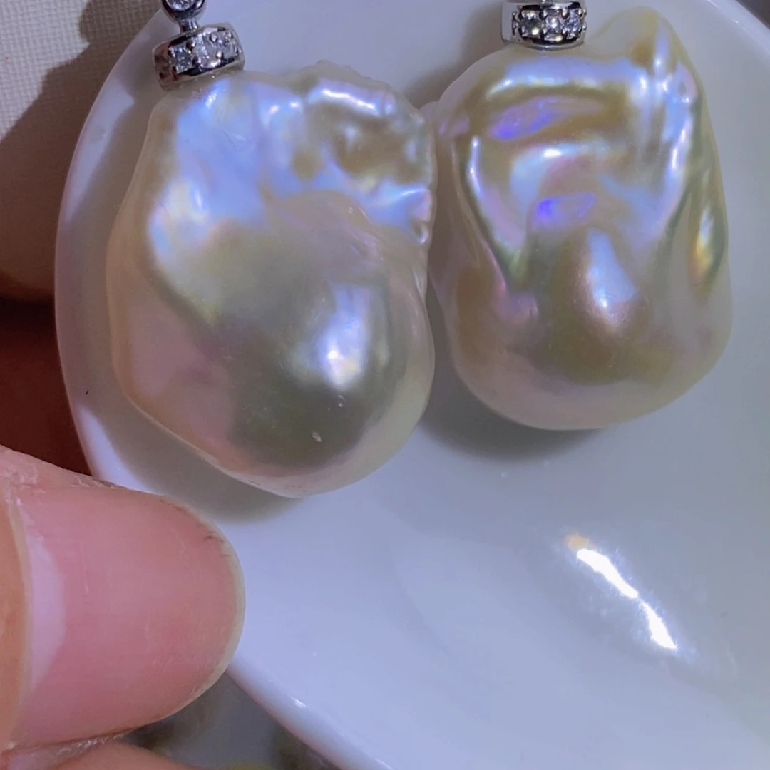 银S925镶嵌天然淡水珍珠淡水珍珠玉*