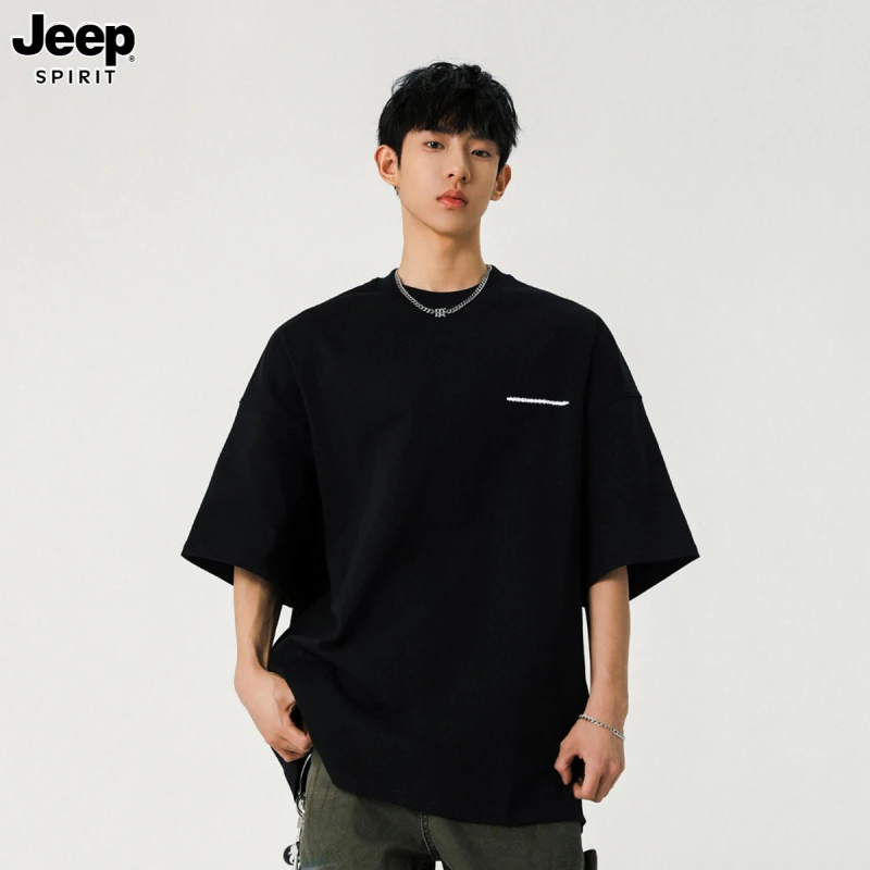 Jeep吉普字母印花男士美式短袖t恤男夏宽松百搭休闲圆领半袖体恤