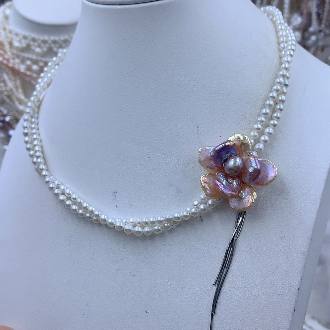 墨***园银S925镶嵌项链耳饰淡水珍珠