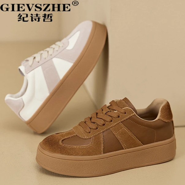 纪诗哲德训鞋女夏季新款厚底真皮休闲板鞋时尚百厚底休闲德训板鞋