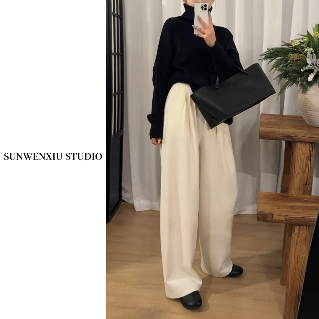 swx studio2店 肌理垂垂裤 极简贵气垂感拖地松紧腰休闲阔腿裤