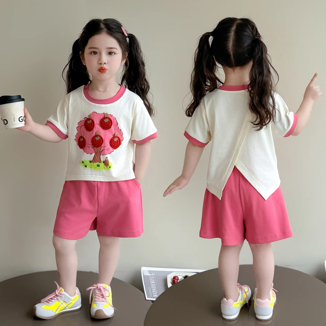 女童短袖套装夏季2025新款洋气女宝宝T恤短裤两件套儿童夏装衣服
