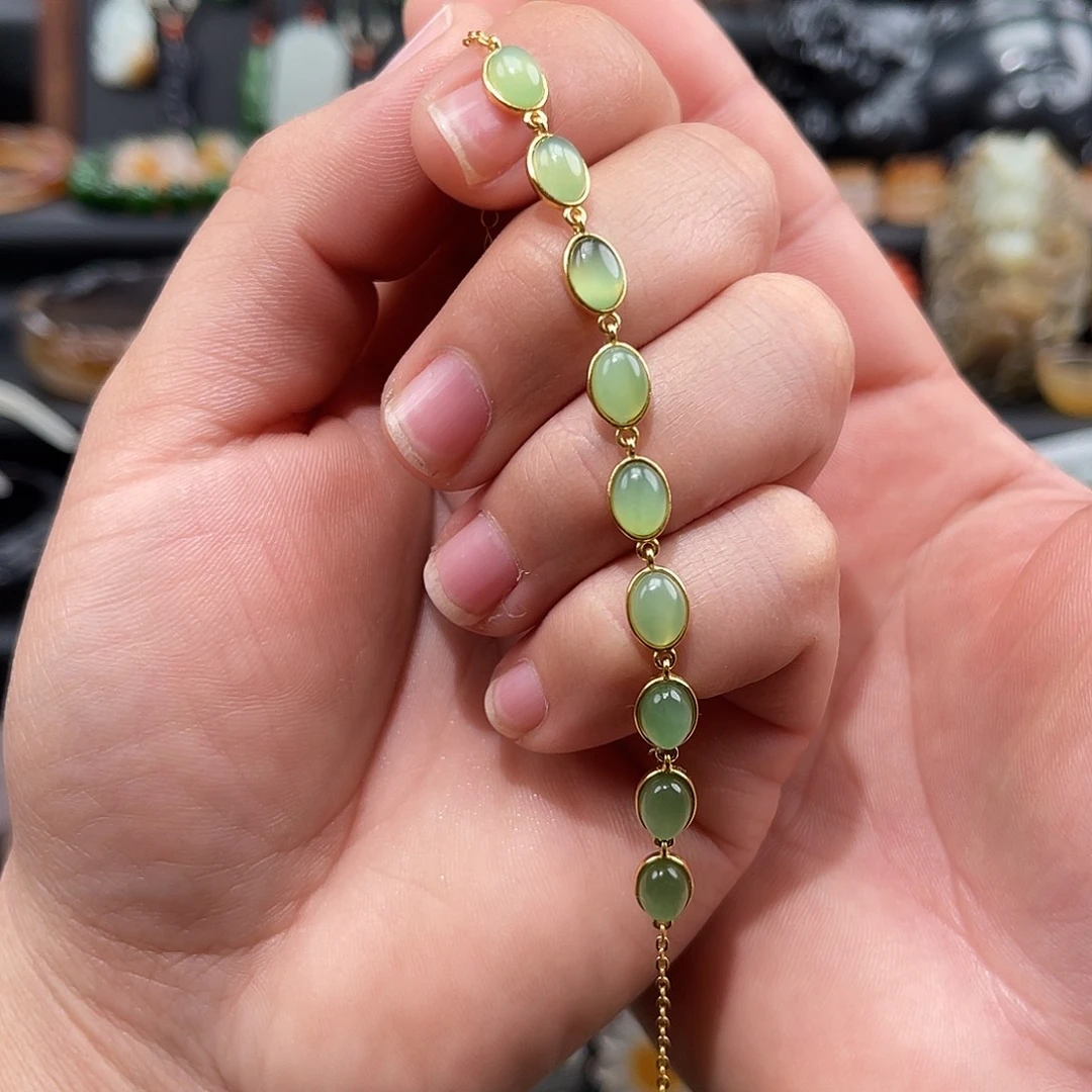 和田玉银S925镀金镶嵌手链