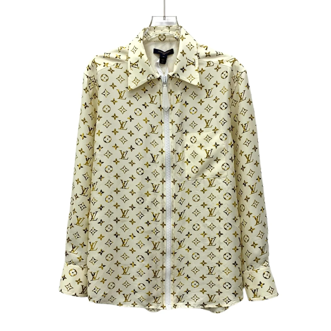 95新 LouisVuitton/路易威登 EM0108 米色logo桑蚕丝衬衫 36 XS码