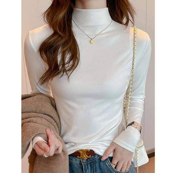 半高领德绒打底衫女秋冬新款亲肤一体绒加厚T恤修身显瘦长袖上衣