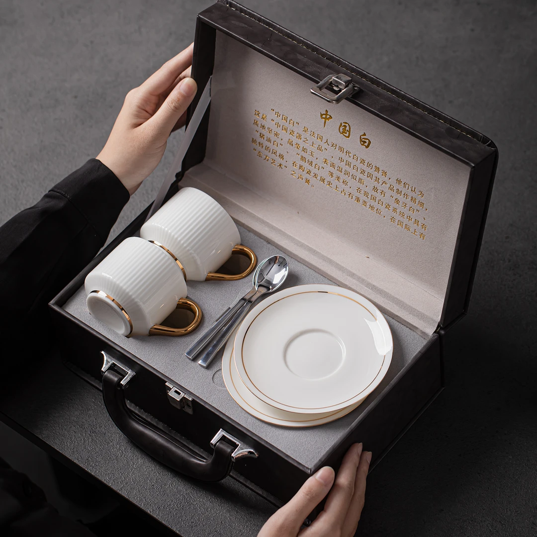 德化羊脂玉白瓷特别好看的精致高级感伴手礼陶瓷咖啡杯碟套装礼盒