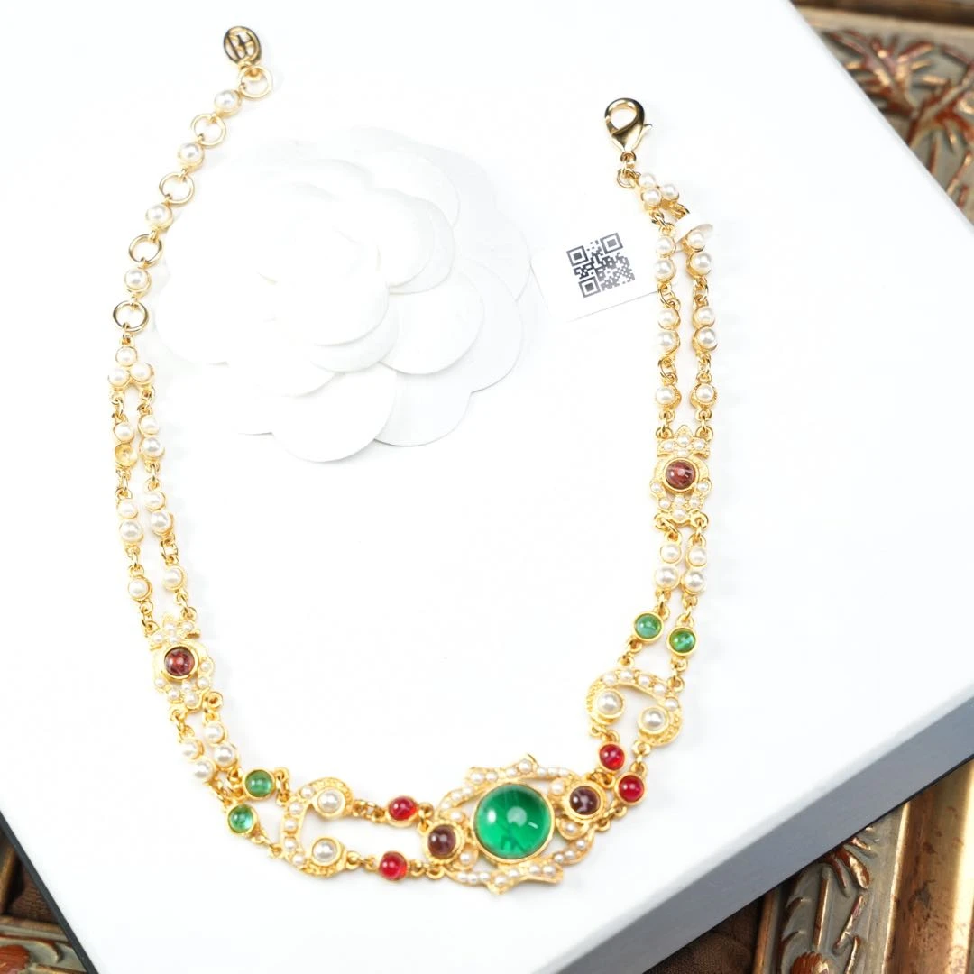 合金合成锆石项链 柚礼中古/拜亚曼多色项链cx510113