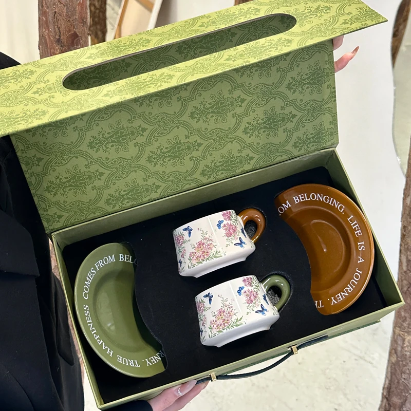 紫薇花咖啡杯碟套装礼盒情侣对杯乔迁新居女生结婚生日礼物伴手礼