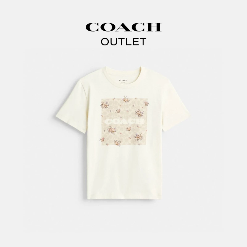 COACH/蔻驰奥莱 棉质春季花卉经典标志方形图案经典T恤