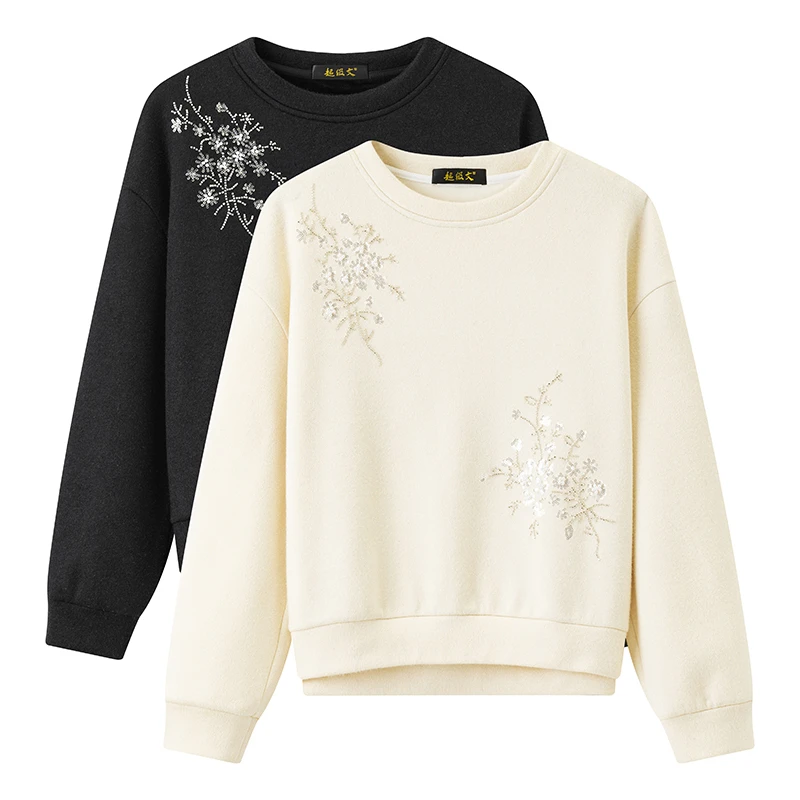 超级文 明月杯雪重磅手工钉珠加绒毛衣