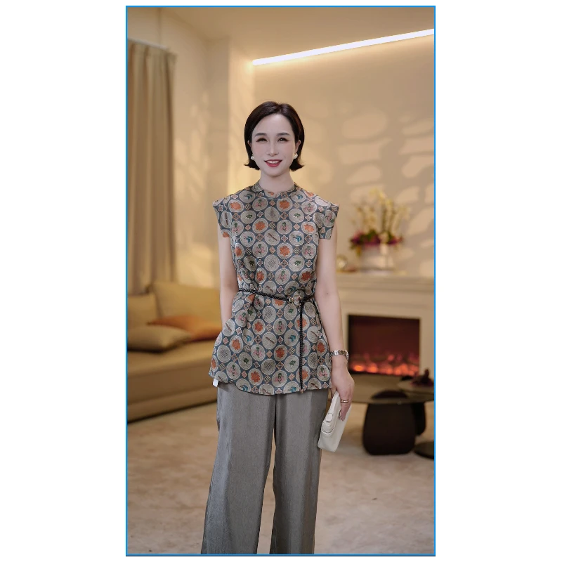 【赞妈专属】气质背心女夏季新款国风提花中式小衫ZM1820N