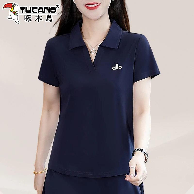 啄木鸟冰丝休闲短袖女t恤2025新款夏薄款时尚洋气女士polo衫上衣