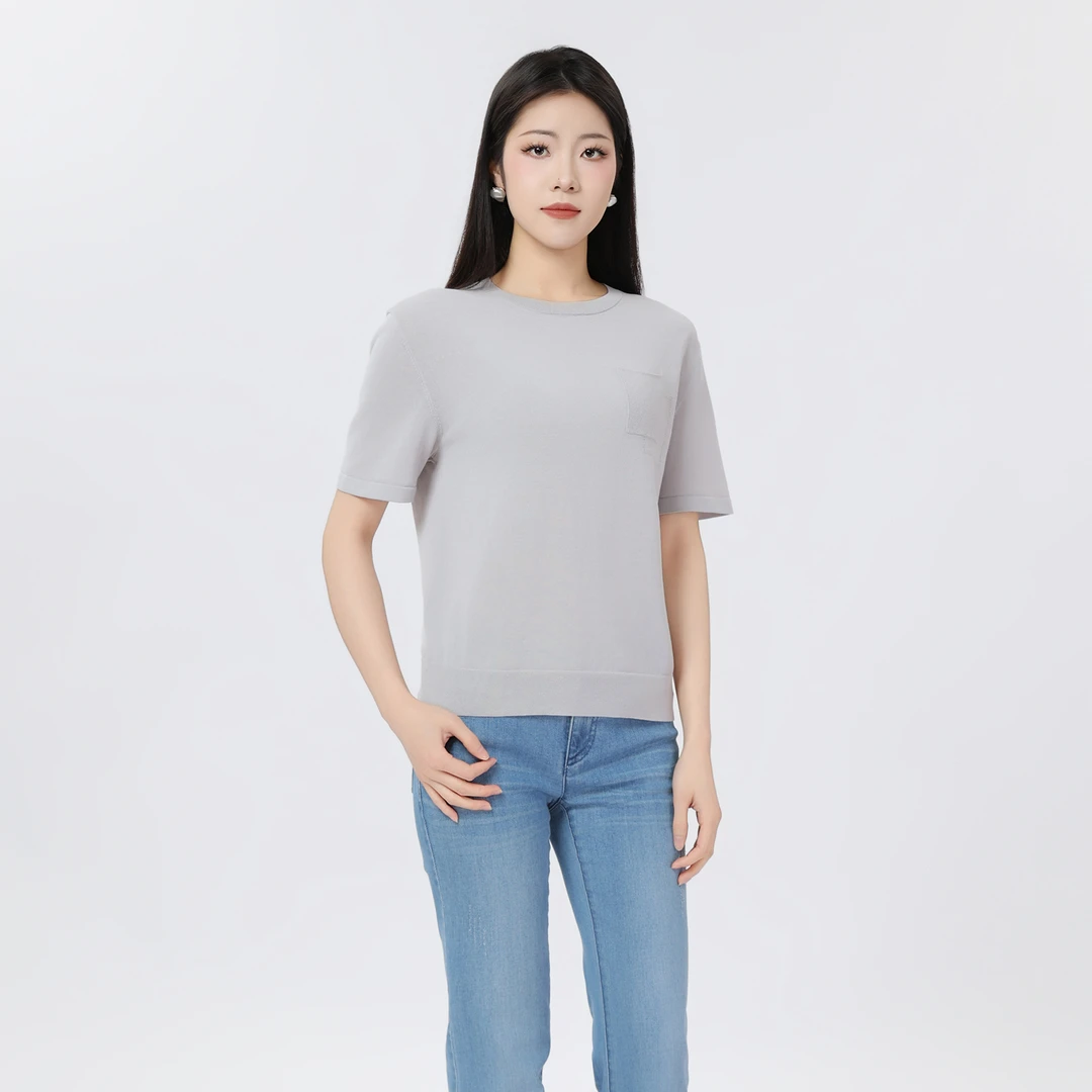 AMASS/阿玛施 早春新款圆领针织上衣极简风百搭简约显瘦T恤538010