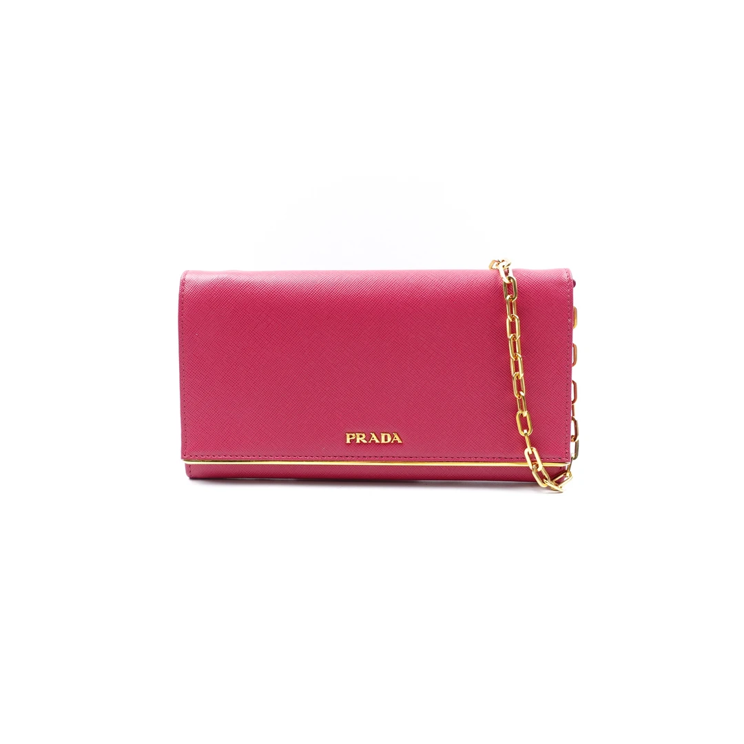 95新 Prada/普拉达 粉色链条包/T10156473