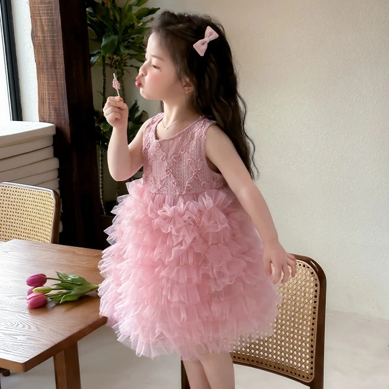 女童夏季连衣裙2025新款儿童背心公主裙洋气蛋糕裙女宝宝蓬蓬裙子