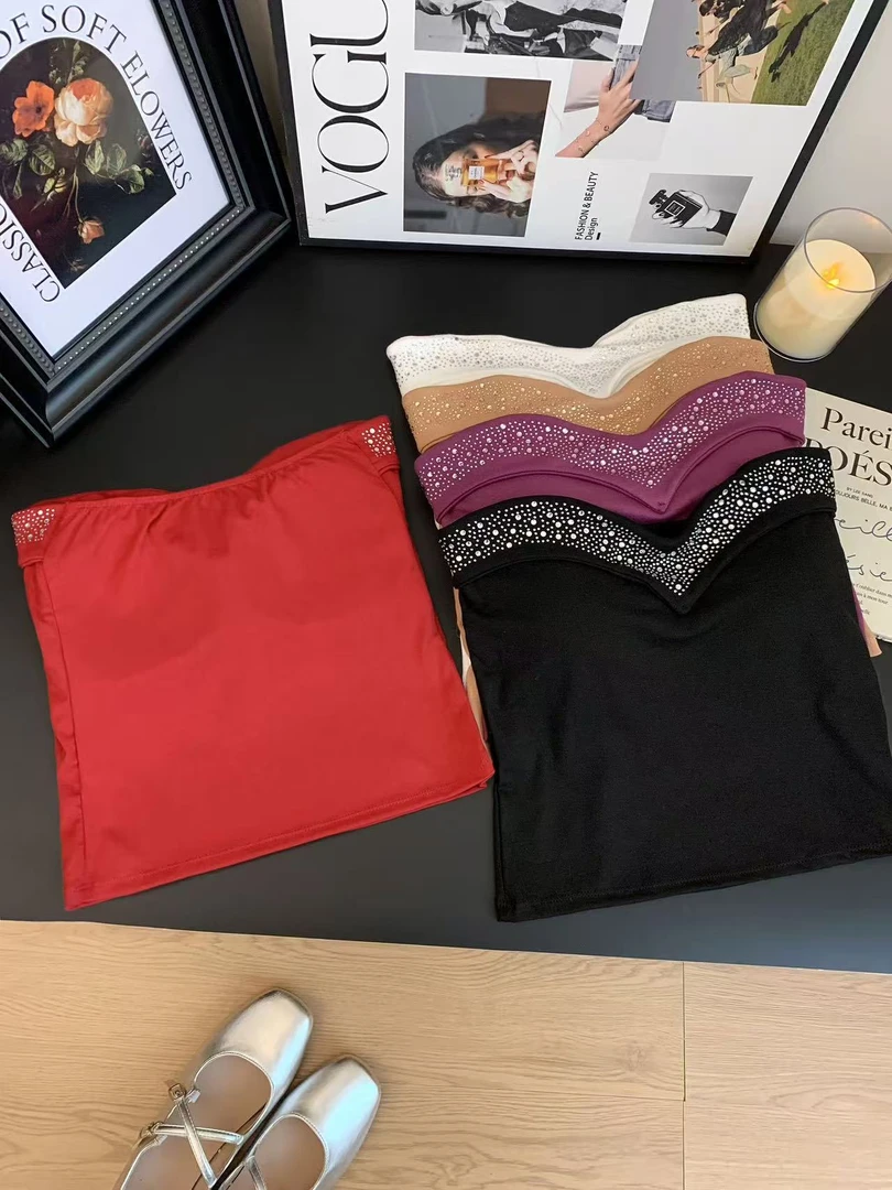 072编码辣妹风背心修身镶钻亮片吊带抹胸内搭时尚风美背潮流风