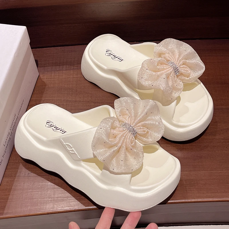 蝴蝶结凉拖鞋女夏季新款时尚外穿厚底增高少女沙滩防滑仙女风拖鞋