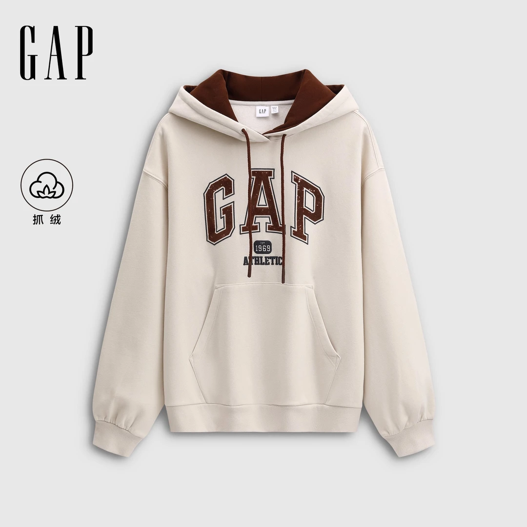 【成毅代言】GAP女休闲25秋新立体发泡印logo抓绒连帽卫衣792495