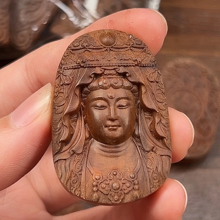 檀香木无事牌观音45mm