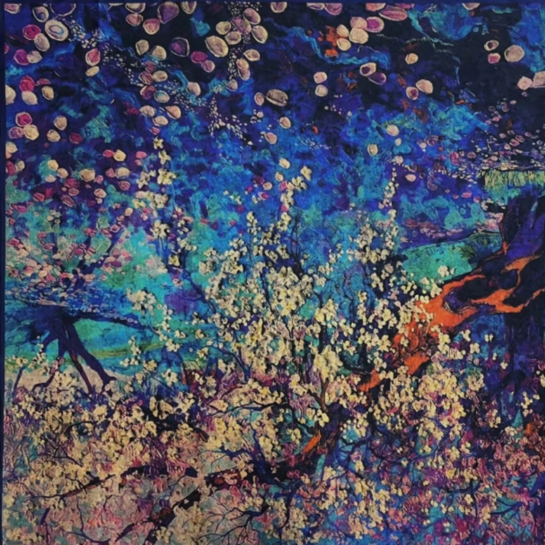 莫奈油画海棠135 *135提花 花萝 镂空方巾