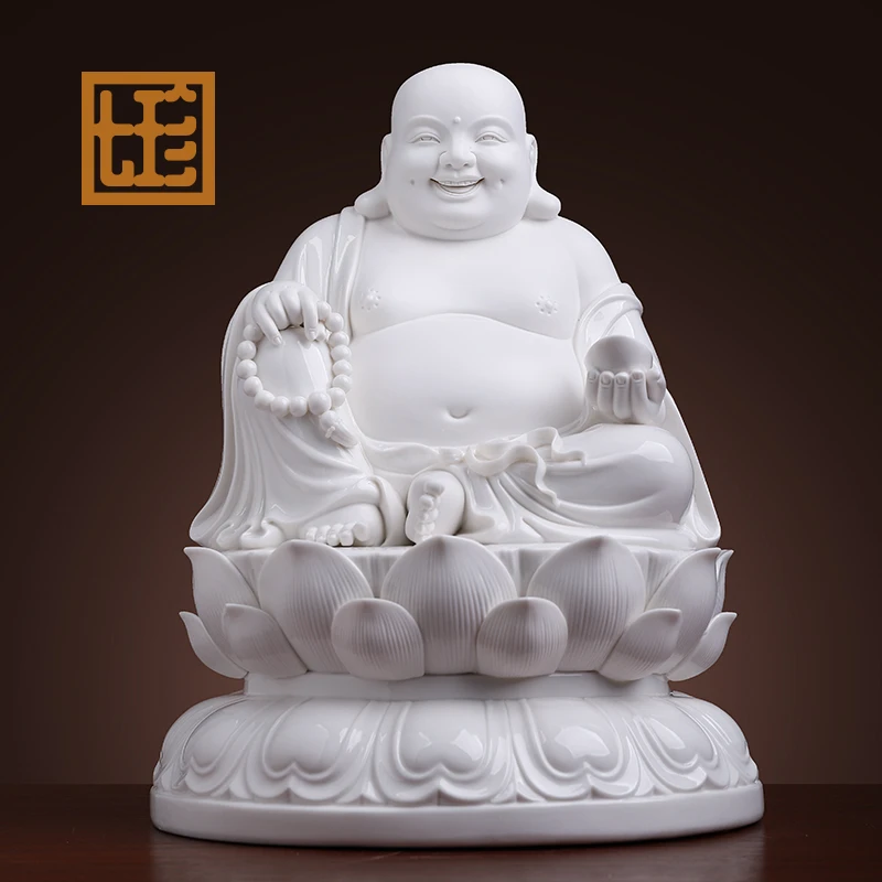 七珍陶瓷摆件白瓷中式17英寸大肚弥勒瓷像供家用弥勒佛居家工艺品