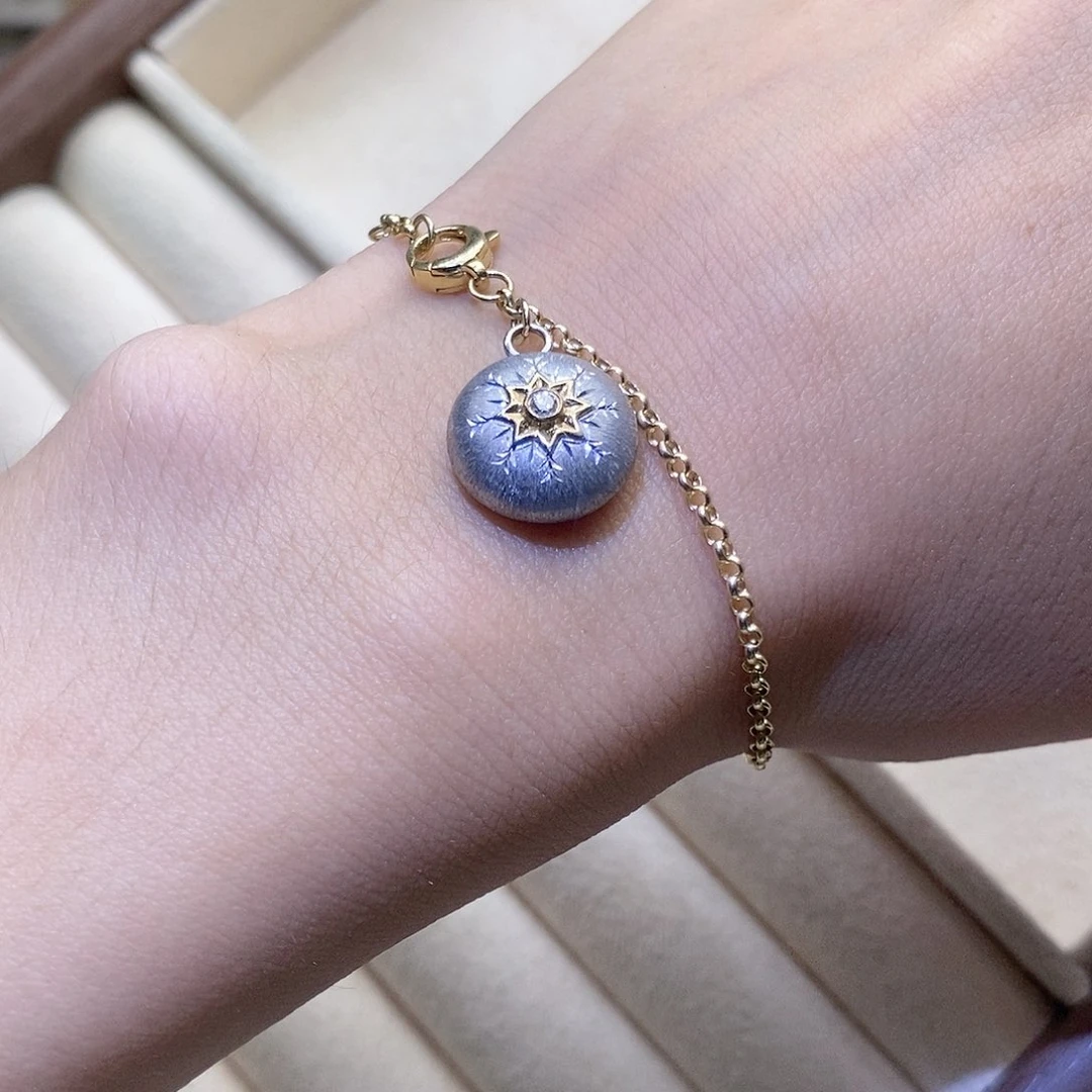 钻石手链18K金镶嵌拉丝豆豆黄白双色