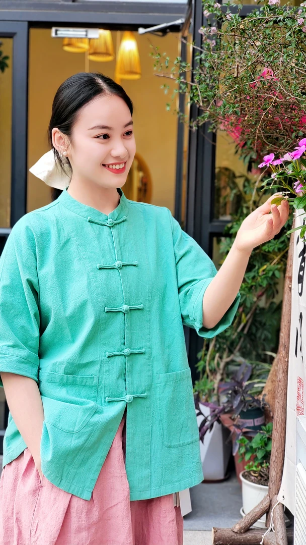 七初棉麻布衣夏季国风对襟开衫25支棉麻布衣五盘手工盘扣上衣