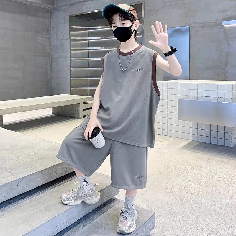 男童夏装坎肩无袖背心套装时髦洋气2025夏季新款儿童男孩休闲薄款