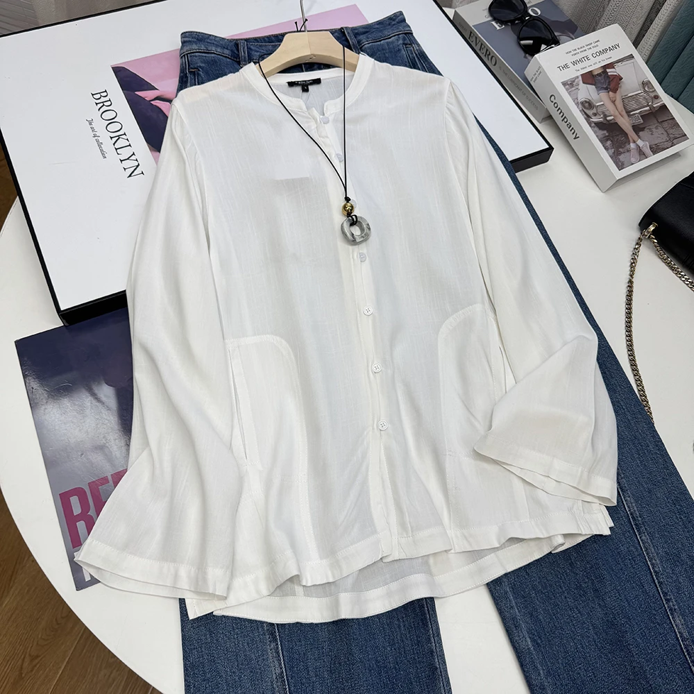 棉麻长袖衬衫透气凉感简约基础宽松休闲上衣衬衣23976