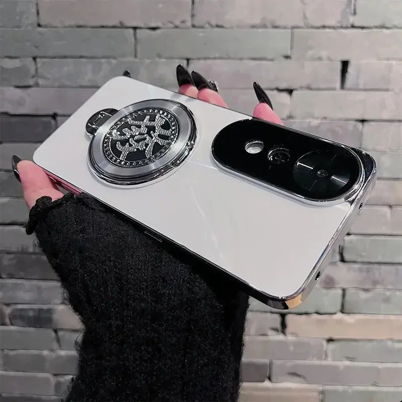 CD纹镭射适用荣耀畅玩70Plus手机壳旋转陀螺支架电镀防摔镜头全包