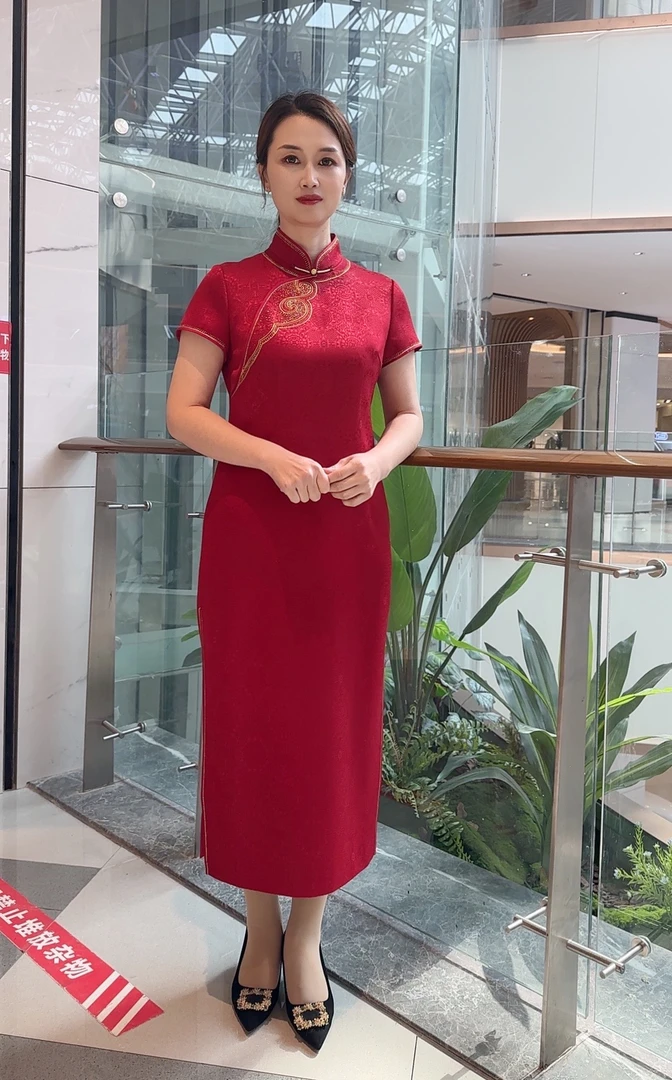 ZZY酒红色旗袍婚宴礼服中式优雅修身显瘦