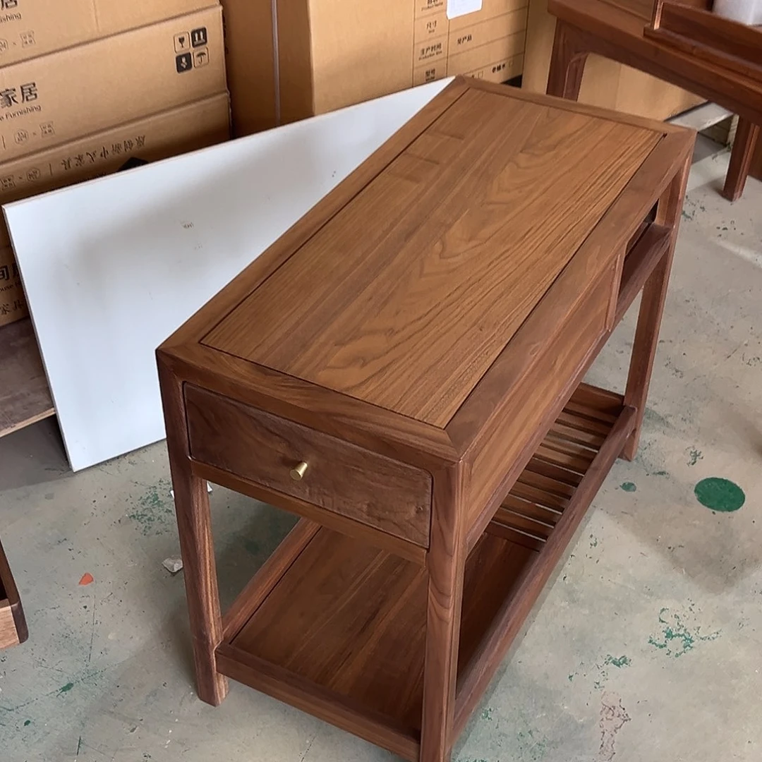 黑胡桃木沙发边几