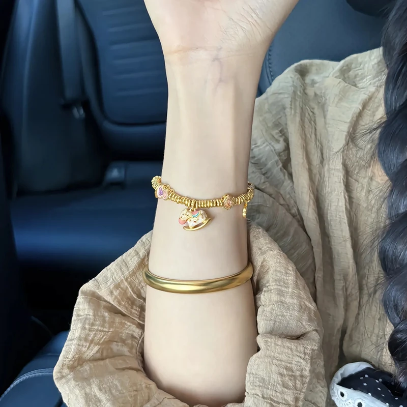 海上罗孚黄金烧蓝木马葫芦盘缠手链女999足金三角碎金手串送女友