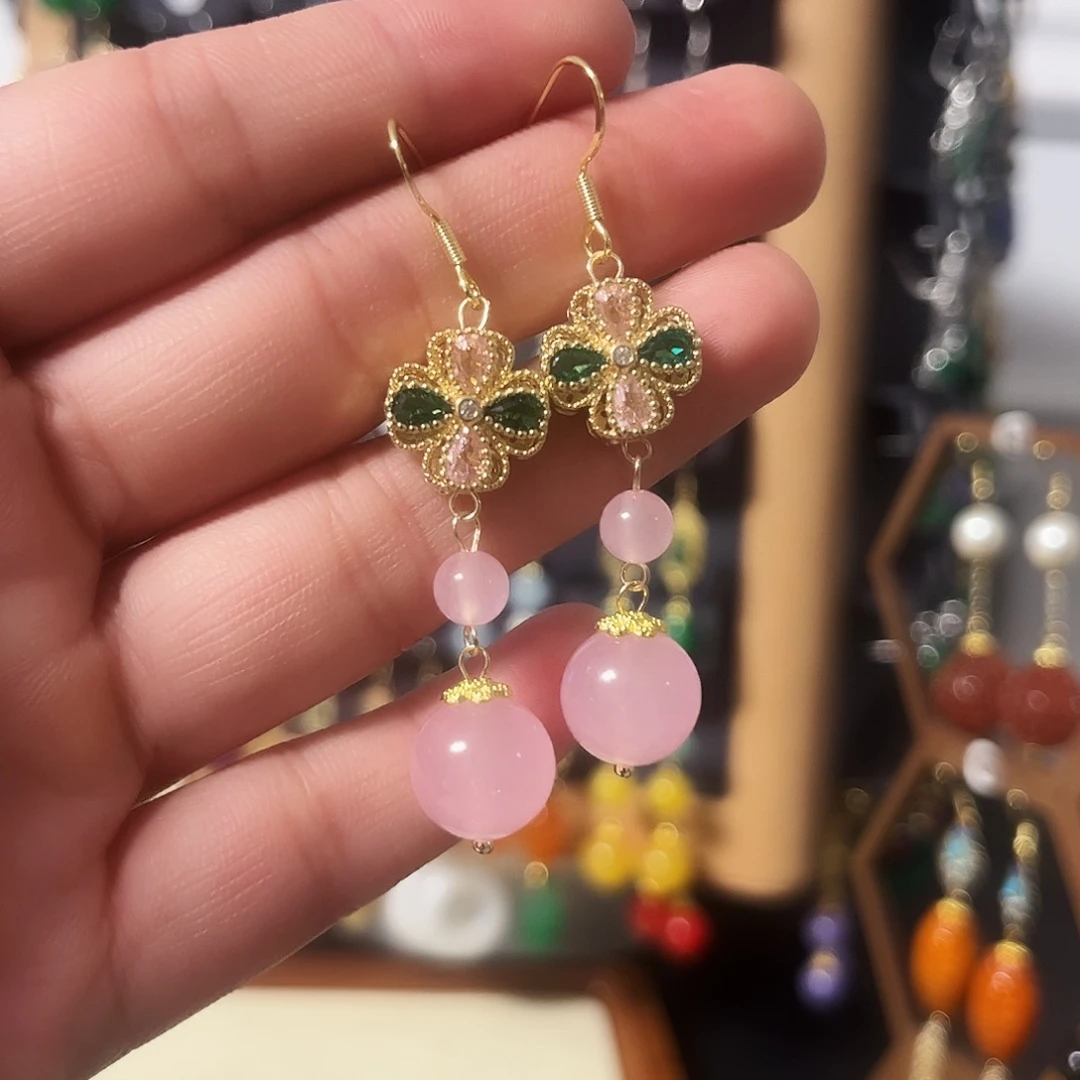 锆石纯铜925银耳饰