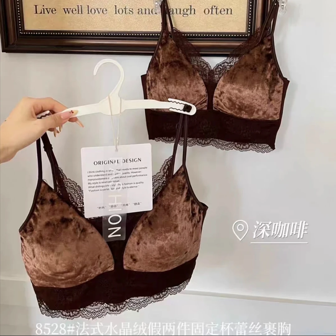 8528无痕无钢拼接假两件法式美背内衣文胸