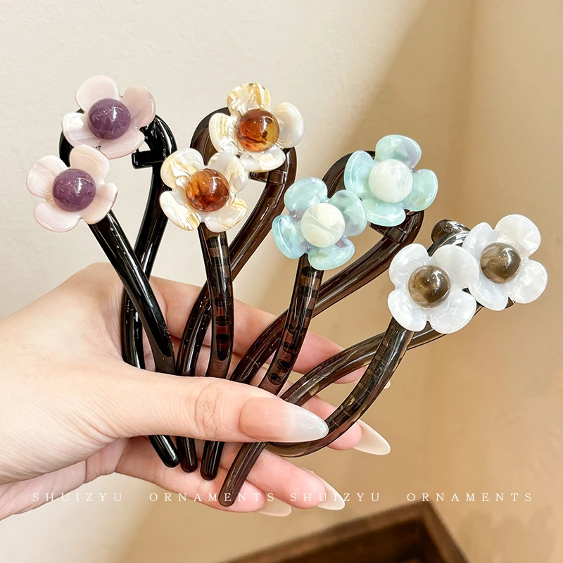 韩系复古花朵一字夹女后脑勺盘发鲨鱼夹抓夹气质扭扭夹子头饰发卡