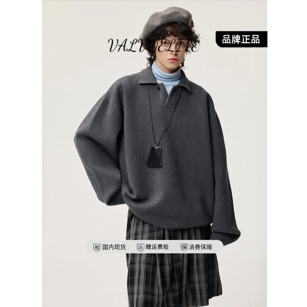 VALVOELITE高密四空织法厚实POLO领毛衣男女老钱风宽松翻领针织衫