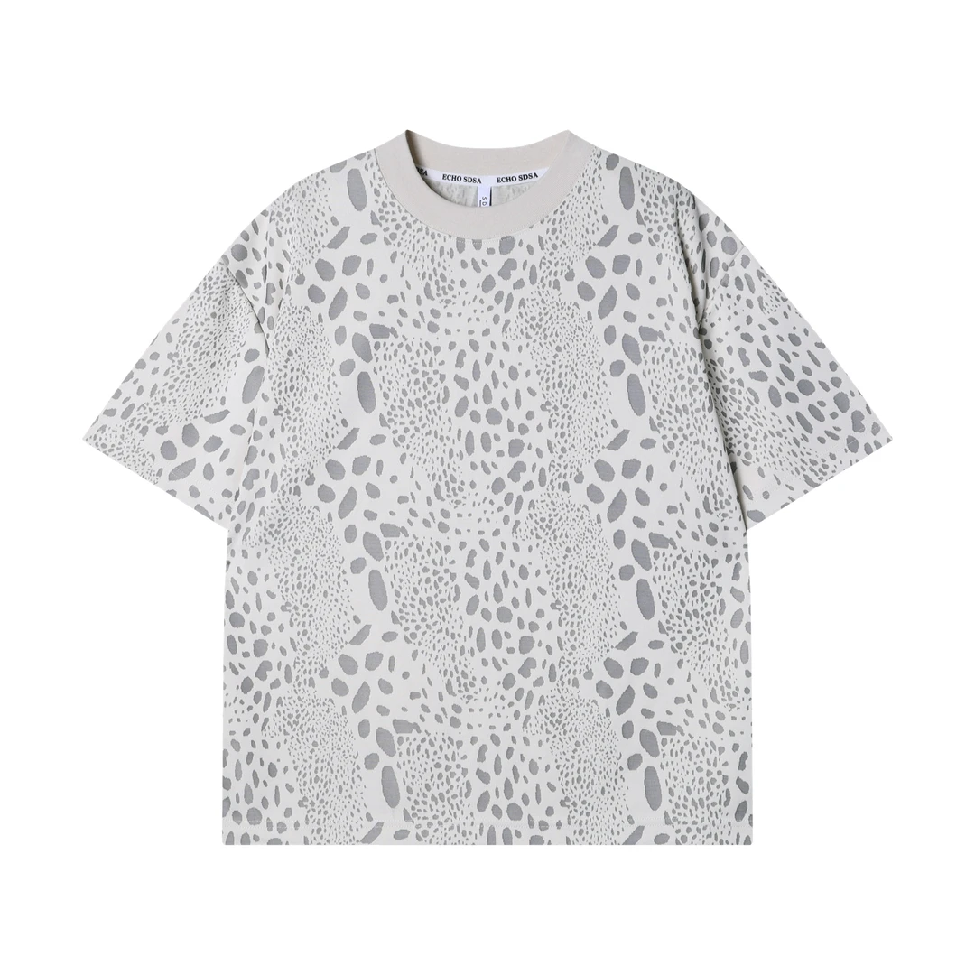 夏季高级感新款美式撞色豹纹短袖T恤复古百搭潮流情侣套头上衣