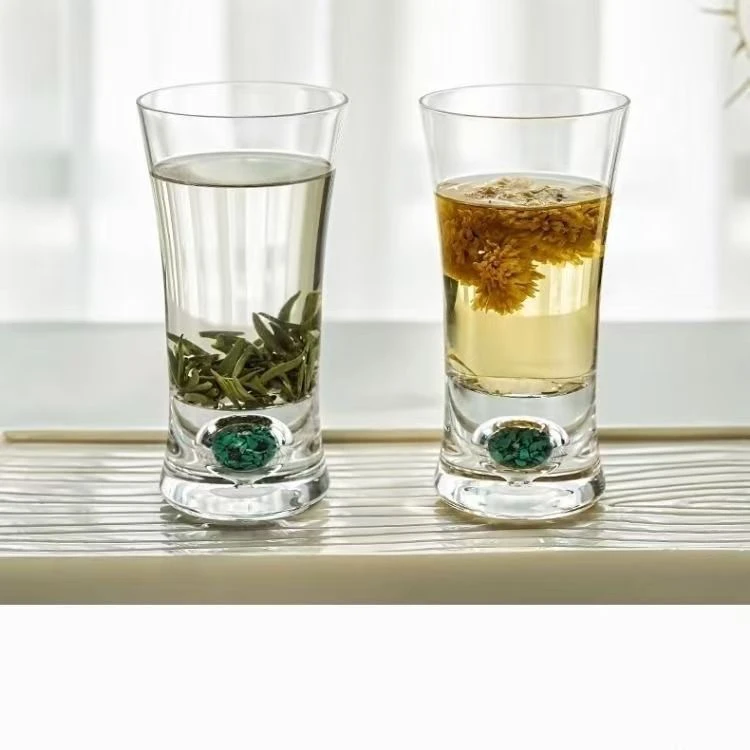 当代 绿松石绿茶杯大容量耐热水晶玻璃茶杯家用直筒啤酒杯冷饮杯